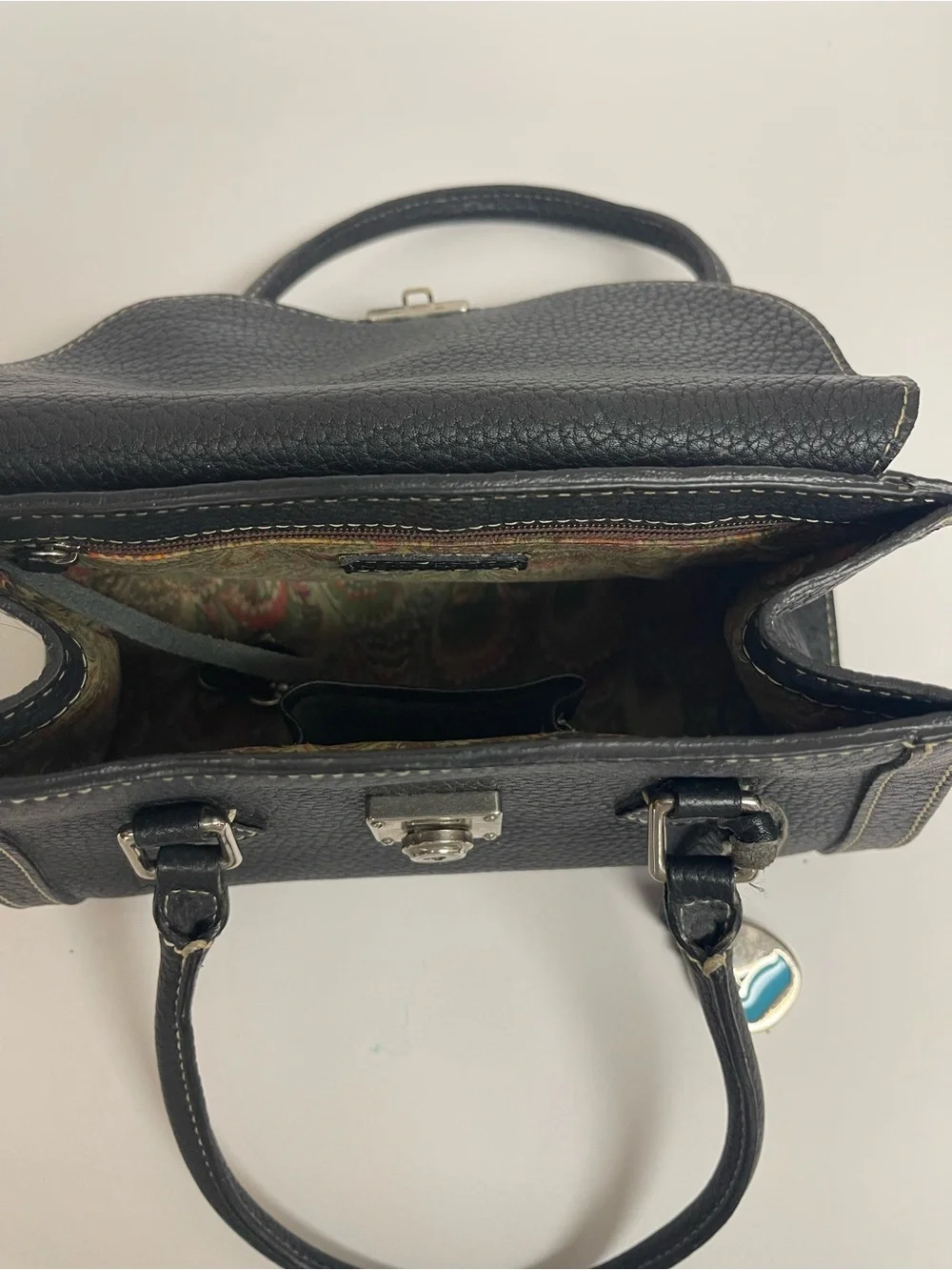 Dooney & Bourke Black Leather Satchel with Silver-Tone Lock